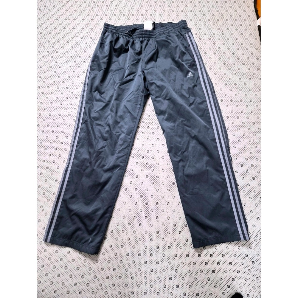 Adidas  Mens XL Track Pants Black Grey  Stripe Athletic Training Pants